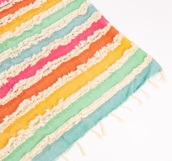 Sass and Belle Rainbow Stripe Tufted Throw Blanket Picnic Blanket Gift Florist Macclesfield