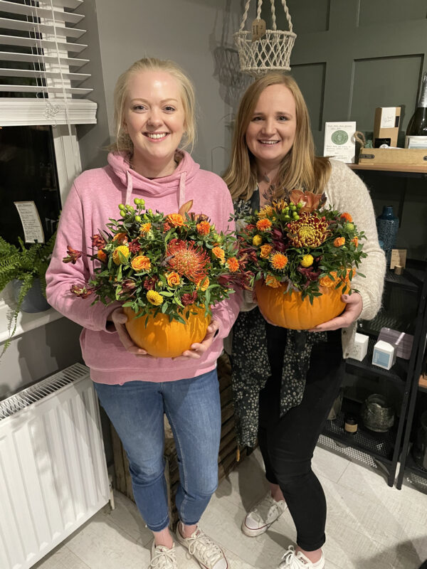 Sutton Village Florist Macclesfield Workshop Pumpkin Flower Arrangement