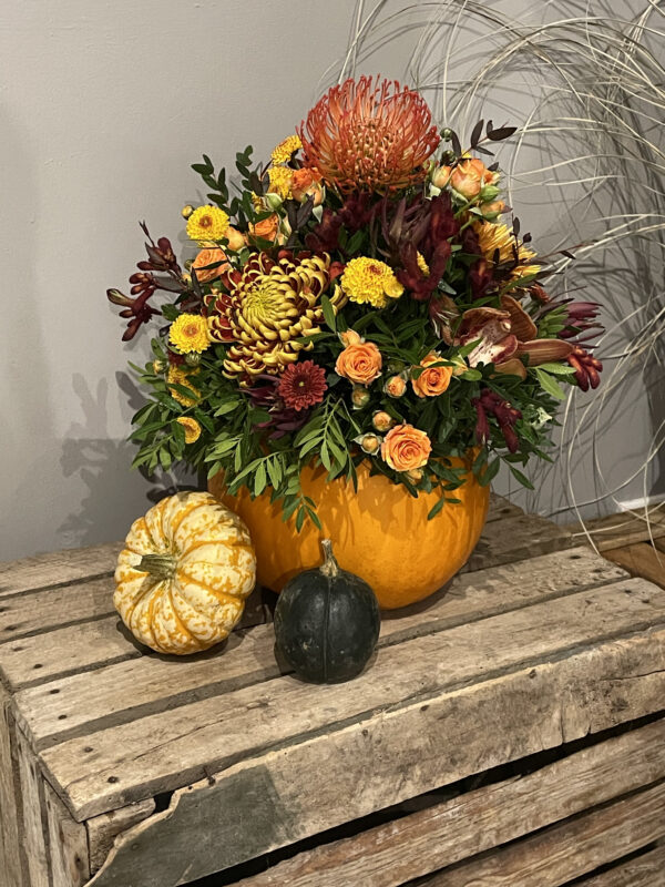 Sutton Village Florist Macclesfield Workshop Pumpkin Flower Arrangement